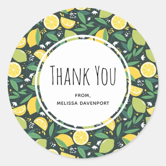 Geel lemon en Limoen Fruit Food Pattern Hartelijk  Ronde Sticker (Voorkant)