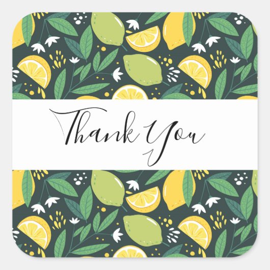 Geel lemon en Limoen Fruit Food Pattern Hartelijk Vierkante Sticker (Voorkant)