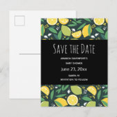 Geel lemon en Limoen fruitpatroon sparen de Datum Uitnodiging Briefkaart (Voorkant / Achterkant)