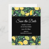 Geel lemon en Limoen fruitpatroon sparen de Datum Uitnodiging Briefkaart (Voorkant / Achterkant)