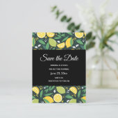 Geel lemon en Limoen fruitpatroon sparen de Datum Uitnodiging Briefkaart (Staand voorkant)