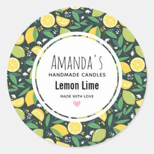 Geel lemon en Limoen Vruchtpatroonkantel Biz Ronde Sticker