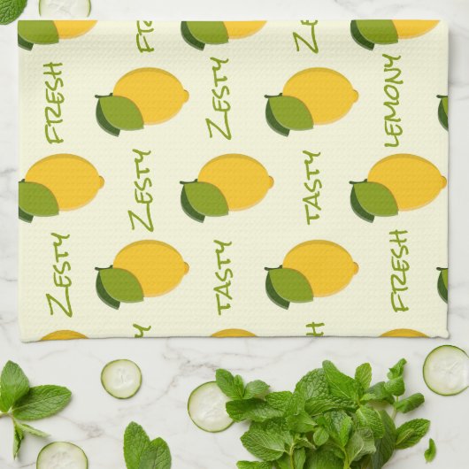 Geel lemons Pattern Fresh Zesty Tasty Lemony Theedoek (Gevouwen)