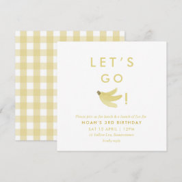 Geel Lets Go Bananen Verjaardag Banaan Party Thema Kaart