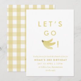 Geel Lets Go Bananen Verjaardag Banaan Party Thema Kaart