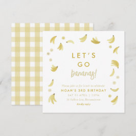 Geel Lets Go Bananen Verjaardag Banaan Party Thema Kaart