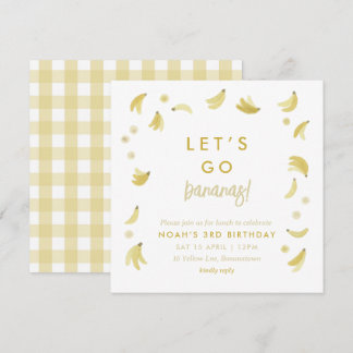 Geel Lets Go Bananen Verjaardag Banaan Party Thema Kaart