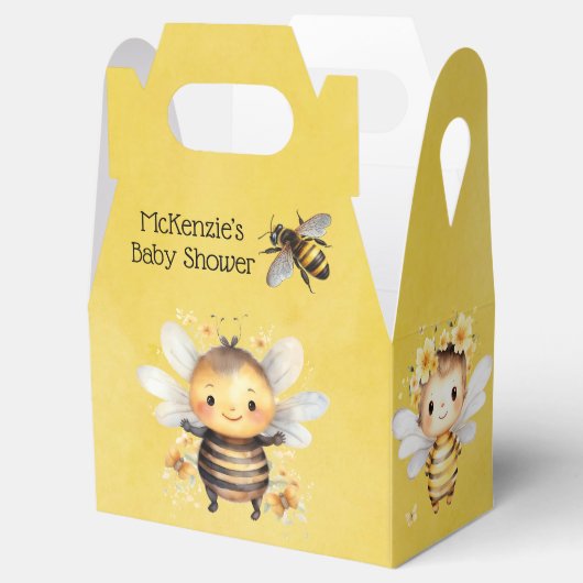Geel Leuk Bumble Bee Florals Baby shower Bedankdoosjes (Geopend)