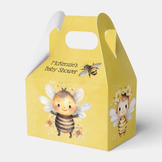 Geel Leuk Bumble Bee Florals Baby shower Bedankdoosjes (Voorkant Zijde)
