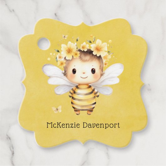 Geel Leuk Bumble Bee Florals Baby shower Bedankjes Labels (Voorkant)