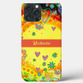 Geel Leuk Hart Bloemen Personaliseer Naam Case-Mate iPhone Case (Achterkant)