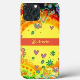 Geel Leuk Hart Bloemen Personaliseer Naam Case-Mate iPhone Case
