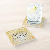 Geel licht "Hallo mooi" Onderzetter van glas (Schuin)