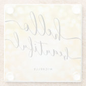 Geel licht "Hallo mooi" Onderzetter van glas (Achterkant)