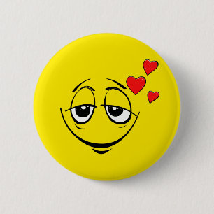 Geel Liefde Harten Emoticon Gelukkig Gezicht Emoji Ronde Button 5,7 Cm