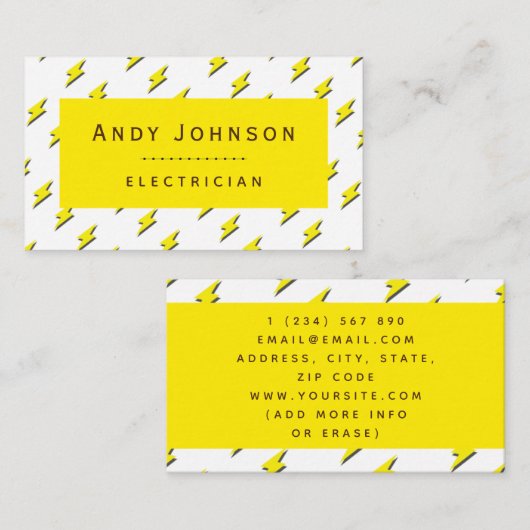 Geel Lightning Patroon Elektrische Service Power Visitekaartje (Voorkant / Achterkant)