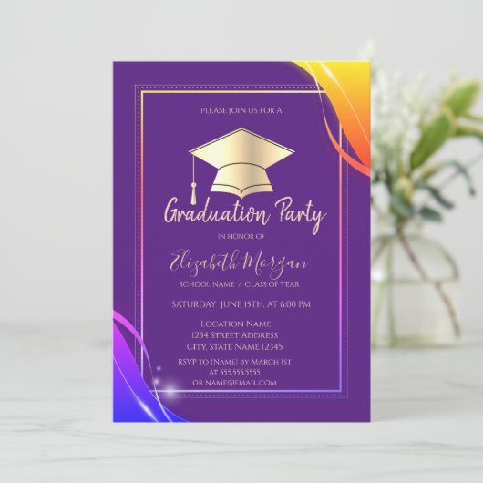 Geel Lijst Afstudeerder Pet Violet Afstuderen Kaart (Staand voorkant)