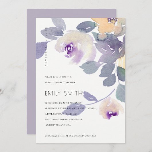 GEEL LILA FLORAAL VRIJGEZELLENFEEST INVITE BEDANKKAART (Voorkant / Achterkant)