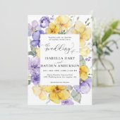 Geel Lila Paarse Lavendel Rustieke Bloemen Bruilof Kaart (Staand voorkant)