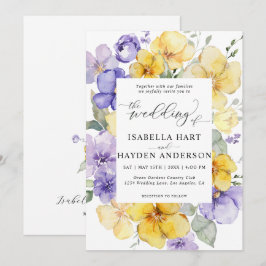 Geel Lila Paarse Lavendel Rustieke Bloemen Bruilof Kaart