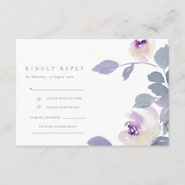 GEEL LILA PAARSE WATERVERF FLORAL WEDDING RSVP INFORMATIEKAARTJE