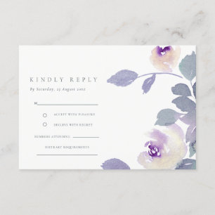 GEEL LILA PAARSE WATERVERF FLORAL WEDDING RSVP INFORMATIEKAARTJE