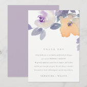 GEEL LILA PAARSE WATERVERF ROOS FLORAL WEDING BEDANKKAART (Voorkant / Achterkant)