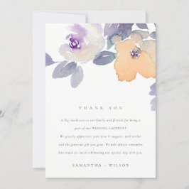 GEEL LILA PAARSE WATERVERF ROOS FLORAL WEDING BEDANKKAART