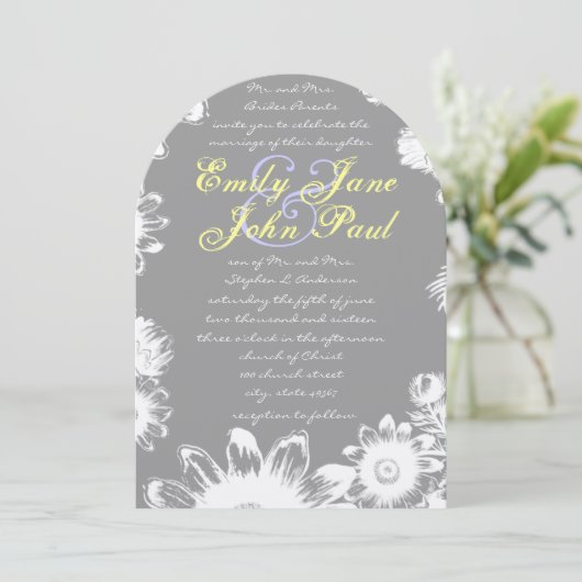 Geel Lila Rustic Floral Wedding Kaart (Staand voorkant)