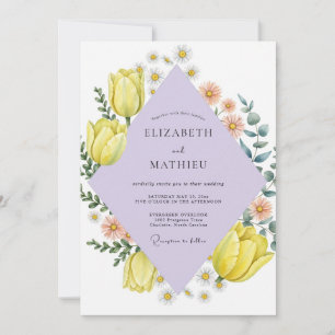 Geel Lila Tulp Zachte Eucalyptus Bruiloft Kaart