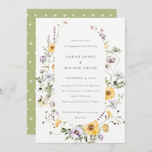 Geel Lila Verloving van Lijst van wilde bloemen Bedankkaart (Voorkant / Achterkant)