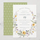 Geel Lila Wildbloem Vrijgezellenfeest Uitnodigen Bedankkaart (Voorkant / Achterkant)