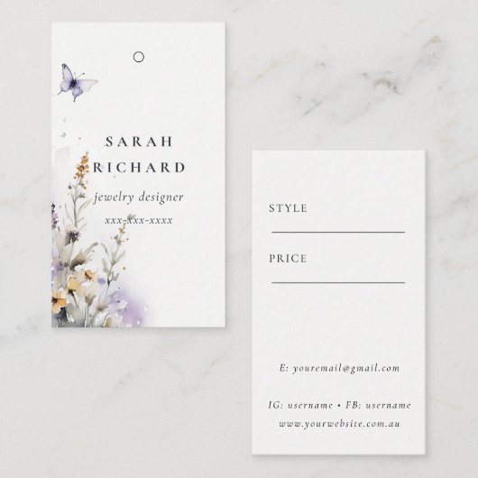 Geel Lila wildflower Butterfly Eenvoudige Prijs La Visitekaartje (Voorkant / Achterkant)