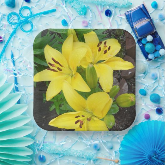 Geel Lilly Designed Square Paper Bord (Feest)