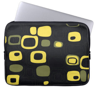 Geel, Limoen, zwart Retro Abstracte kunst Laptop Sleeve