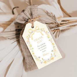 Geel lint bloem strepen Verjaardag Cadeaulabel