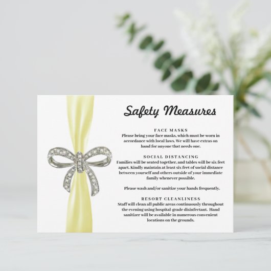 Geel lint diamant boog veiligheidsmaatregelen informatiekaartje (Staand voorkant)