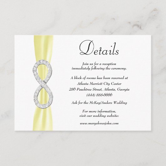 Geel Lint Diamant Infinity Bruiloft Details Informatiekaartje (Voorkant)