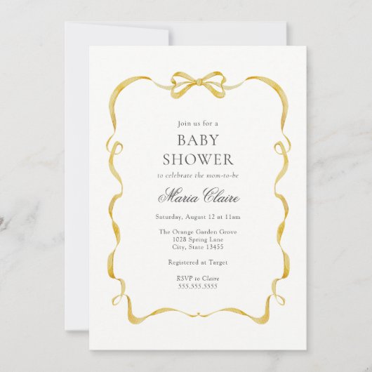 Geel lint en bogen Baby shower Kaart (Voorkant)