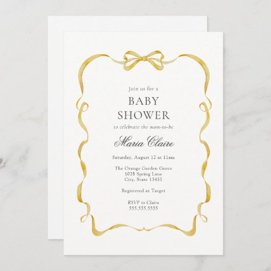 Geel lint en bogen Baby shower Kaart (Voorkant / Achterkant)