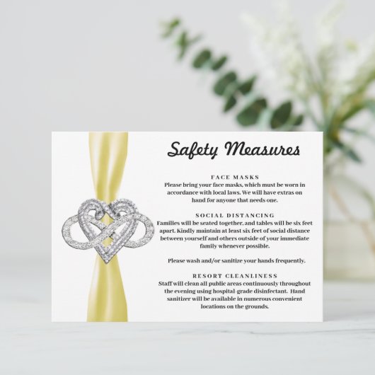 Geel lint Infinity Heart Safety Measures Informatiekaartje (Staand voorkant)