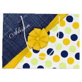 Geel lint, Jeans Fabric, Stippen Patroonmonogram Large Cadeautasje (Achterkant)
