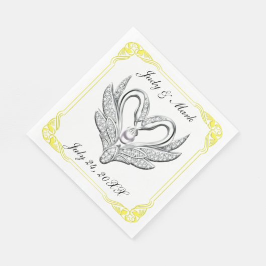 Geel lint Silver Swans Paper Napkins Servetten (Hoek)
