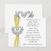 Geel Lint Zilveren Zwaan Bruids Douche Uitnodiging (Voorkant / Achterkant)
