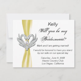 Geel lint zilveren zwanen bruidsmeisje kaart