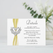 Geel lint zilveren zwanen bruiloft details informatiekaartje (Staand voorkant)