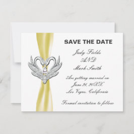 Geel lint zilveren zwanen save the date kaart