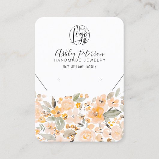 Geel logo sierjuwelen, met geelbloem, ketting visitekaartje (Voorkant)