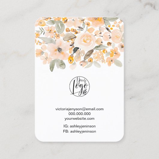 Geel logo sierjuwelen, met geelbloem, ketting visitekaartje (Achterkant)