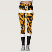Geel Luipaard Print Kerstman Kostuum Kerstmis Leggings (Voorkant)